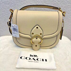$450 Coach Beat Saddle Crossbody Bag Leather Ivory Women Handbag Brand New